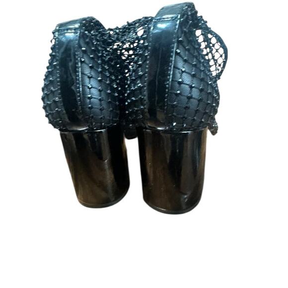 Steve Madden Women’s 9.5 Sparkly Rhinestone Mesh Black Patent Block Heel Boots - Picture 5 of 7